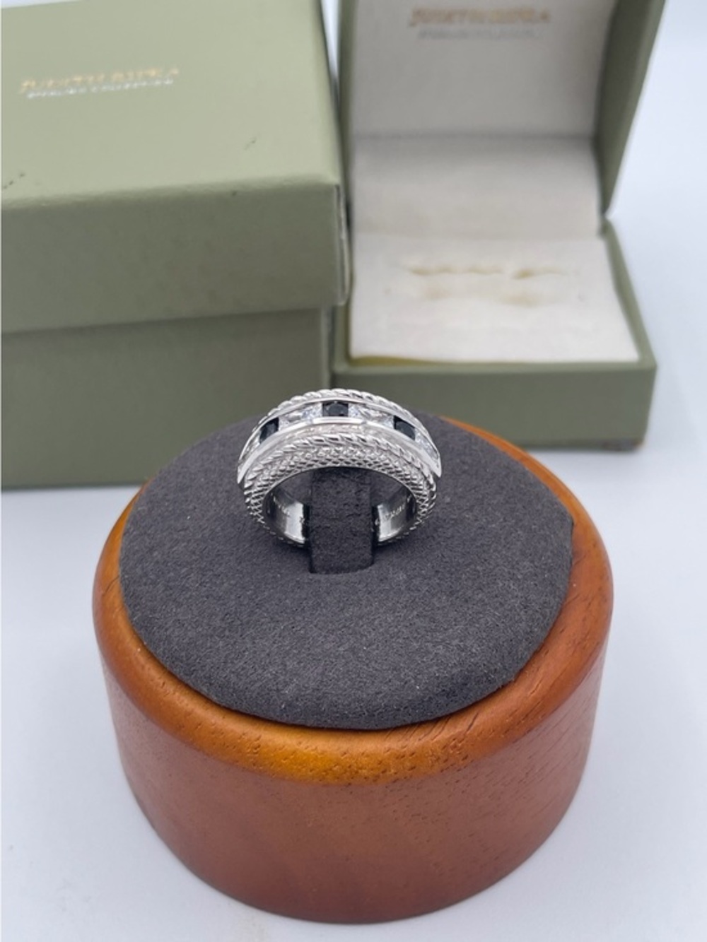 Judith Ripka Sterling Silver 925 Black Spinel & CZ Cable Band Ring Thailand SZ 5